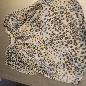 LOFT Sheer Abstract Spot Top in Cream, Black & Teal